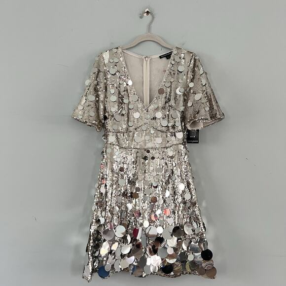 NWT Boston Proper Effortless Glamour Paillette Silver Sequin A-Line Dress - Picture 4 of 8